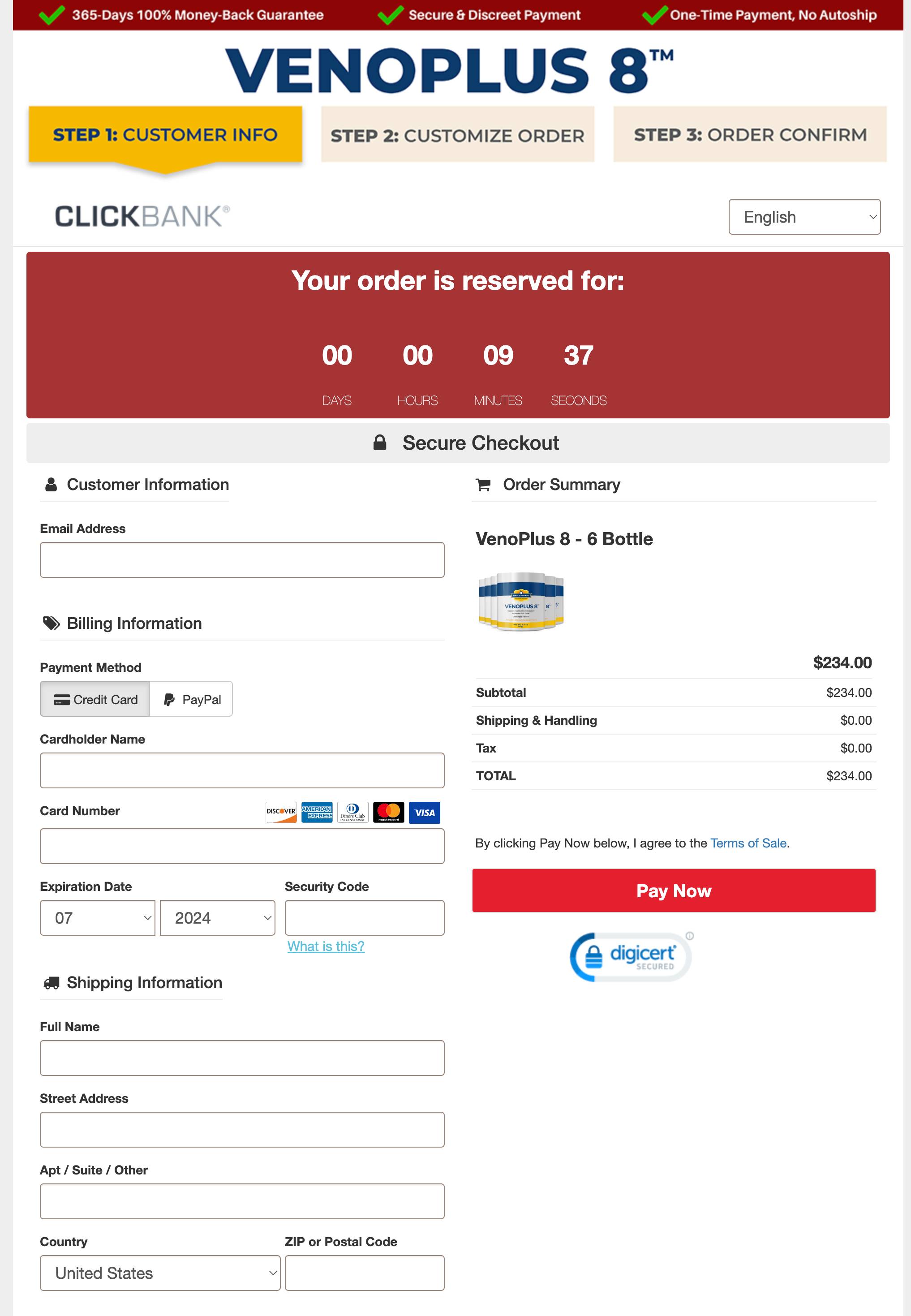 VenoPlus 8 - Order Page